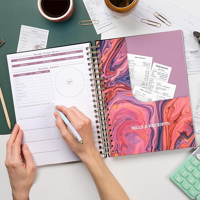 GoGirl Budget Planner & Monthly Bill Organizer – Monthly Financial Book with Pockets. Expense Tracker Notebook Journal, Large (Black)