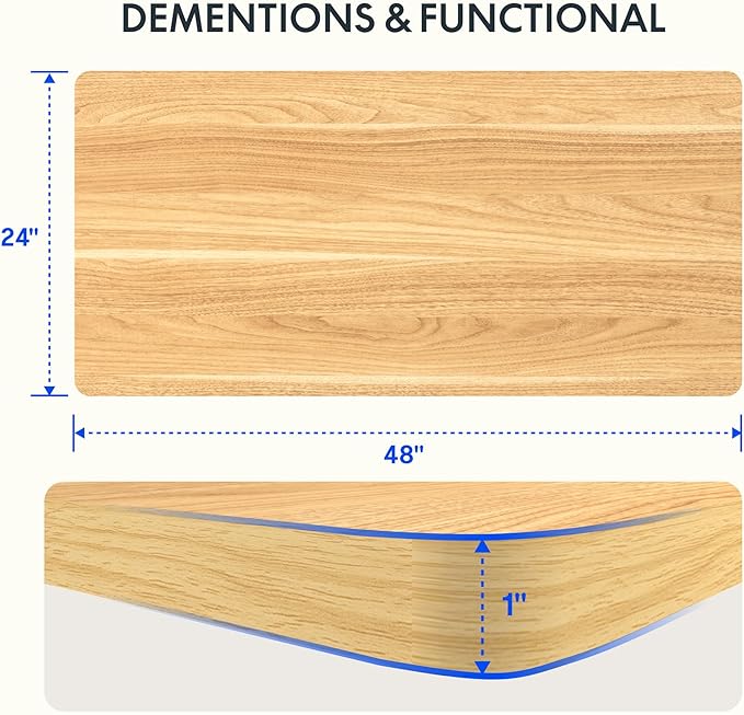 FLEXISPOT EN2 Whole-Piece Standing Desk with Clamp Power Strip, 48 x 24 Electric Stand Up Height Adjustable Desk with Cable Management (White Frame + 48" Maple Top)