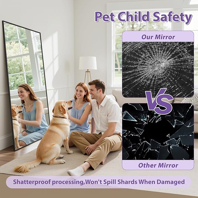 Full Length Mirror, 71"x28" Oversized Floor Mirror Freestanding, Full Body Mirror Floor Standing Mirrors with Stand, Hanging Mounted Mirrors for Bedroom Living Room, Black, Rect Style