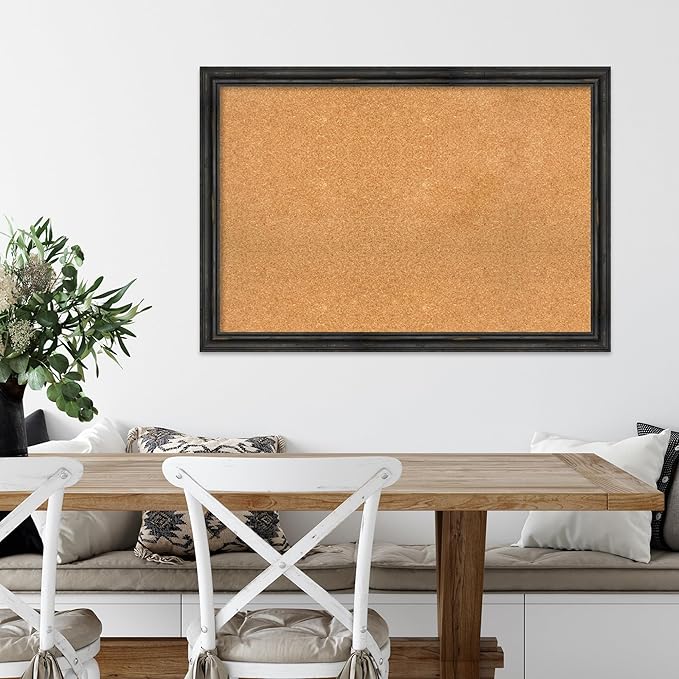 Amanti Art Natural Cork Board for Wall, 27x39 Vision Board with Black Wood Frame, Large Corkboard Office Decor for Home Organization, Rustic Farmhouse Corkboard Pinboard to display items for home
