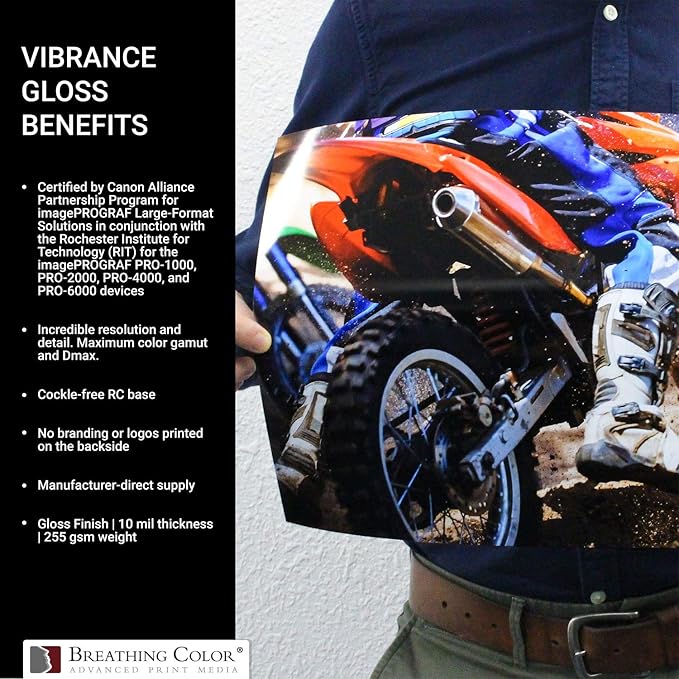 Vibrance Gloss Photo Printer Paper 10 mil 255 gsm Glossy Finish Premium Photo Paper Roll on 3inch Core 10 inches x 100 feet Works with Most Inkjet Printers Including Professional Makes and Models