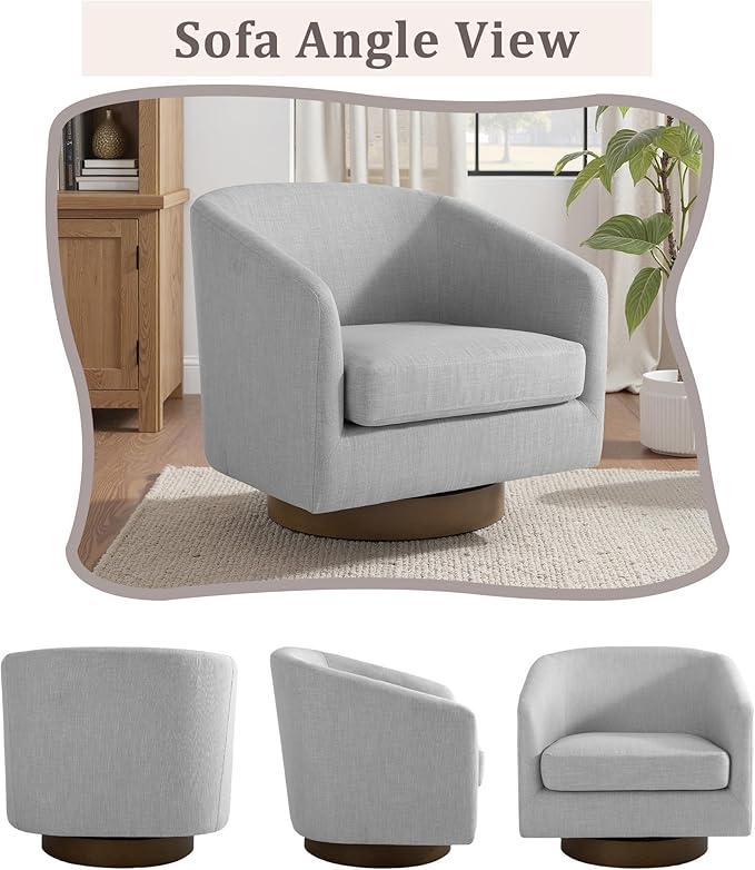 UIXE Swivel Accent Chairs Set of 2, Fabric Upholstered Barrel Chair for Living Room, Comfy Round Armchair Single Sofa Bedroom Reading Seat - 31" W, Light Gray