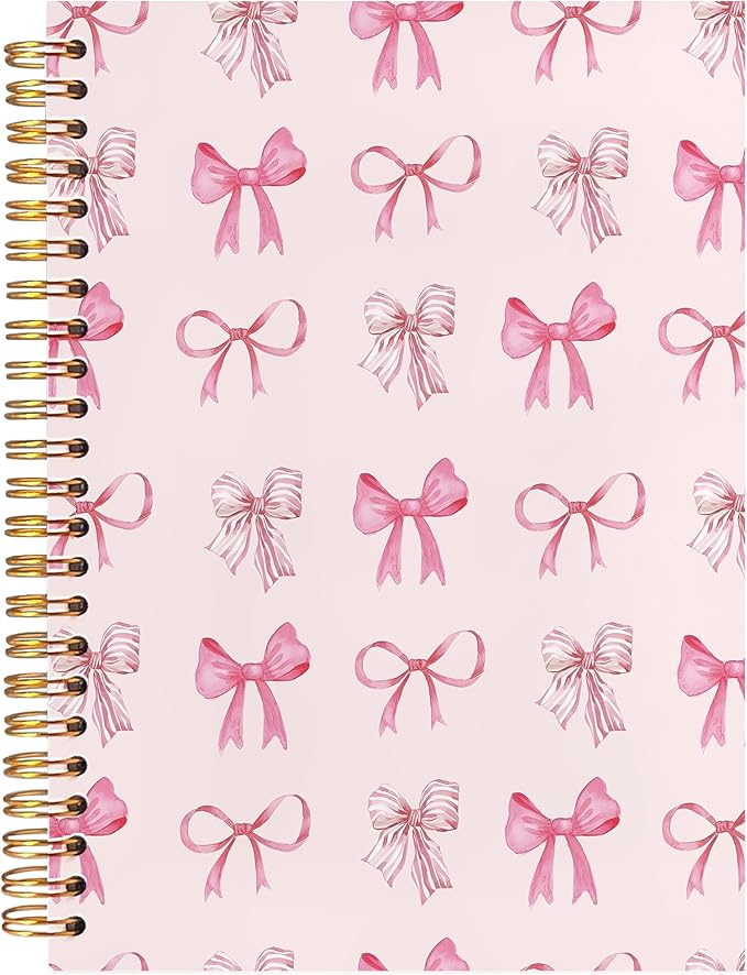 BearCake Pink Bow Sticky notebook,Cute Pink Preppy Journal,Trendy Coquette Pink Bow Notebook for women notebook,Pink bow notebook for note taking,Hardcover Spiral Notebook 5.5x8.3