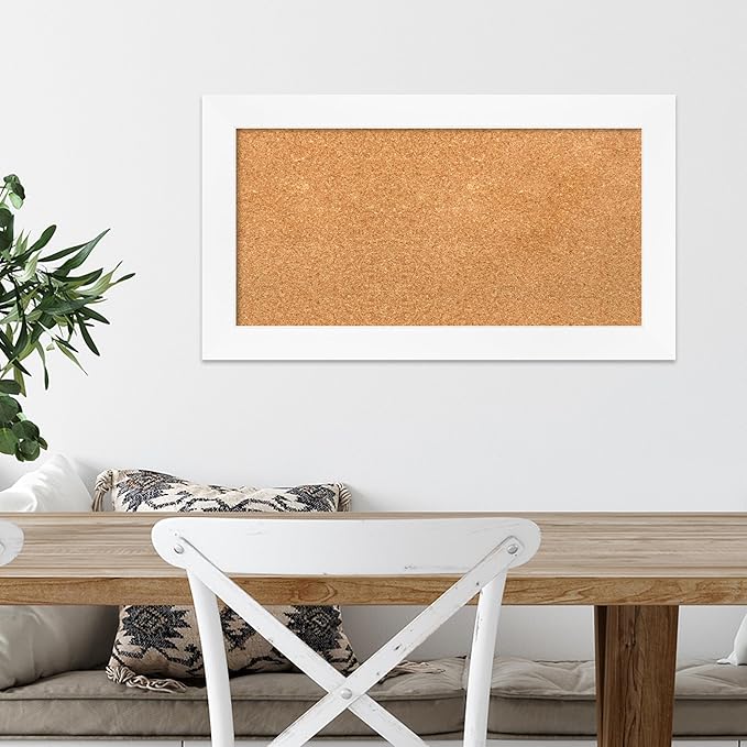 Amanti Art Natural Cork Board for Wall, 15x27 Vision Board with White Frame, Small Corkboard Office Decor for Home Organization, Modern Corkboard Pinboard to Display Items for Home Organization in