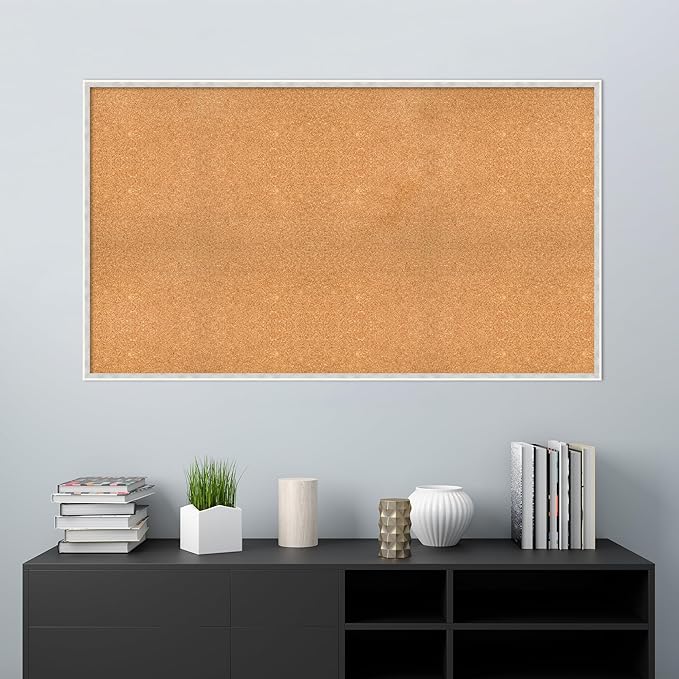 Amanti Art Natural Cork Board for Wall, 33x57 Vision Board with White Frame, Oversize Corkboard Office Decor for Home Organization, Modern Corkboard Pinboard to Display Items for Home Organization in