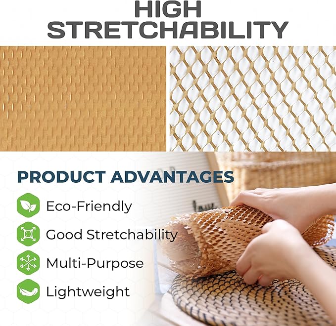 HexcelWrap Mini - Honeycomb Packing Paper, Eco-Friendly, Sustainable Paper Bubble Wrap for Shipping & Moving, Cushioned Packing Material in Easy Self-Dispenser Box - Natural, 12" x 1400'
