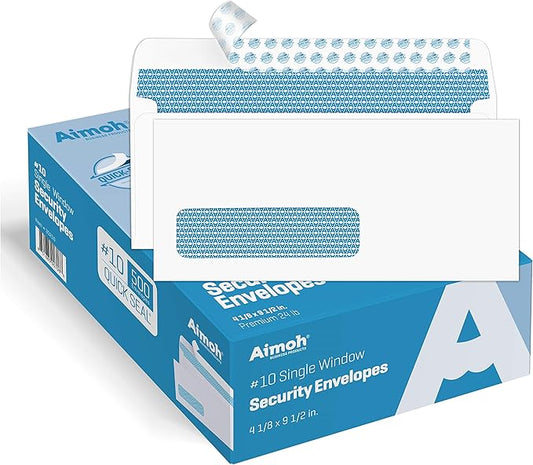 Aimoh #10 Single Left Window Self-Seal Security Tinted Envelopes, Size 4-1/8 X 9-1/2 Inches, 24 LB -1 Case- 5 Packs - 2500 Envelopes (35210-CS)