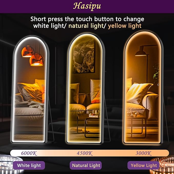 Hasipu 63" x 22" Led Mirror - Full Length, Arch Design, Wall Mounted with Dimming & 3 Color Modes