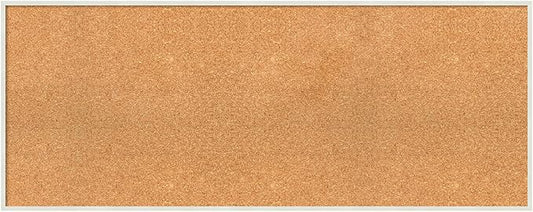Amanti Art Natural Cork Board for Wall, 19x47 Vision Board with White Frame, Oversize Corkboard Office Decor for Home Organization, Modern Corkboard Pinboard to Display Items for Home Organization in
