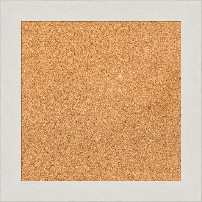 Amanti Art Natural Cork Board for Wall, 19x19 Vision Board with White Frame, Small Corkboard Office Decor for Home Organization, Country Rustic Corkboard Pinboard to Display Items for Home