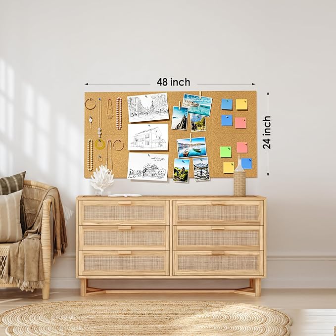 MaxGear Large Cork Board for Wall 48" x 24", 8 Pack Cork Board Tiles with 20 Pushpins & Safe Removable Adhesive Tabs, 12" x 12" Corkboards for Office, School, Home