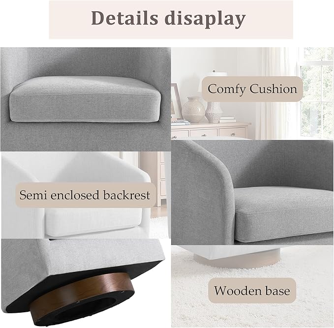 UIXE Swivel Accent Chairs Set of 2, Chenille Upholstered Barrel Chair for Living Room, Comfy Round Armchair Single Sofa Bedroom Reading Seat - 31" W, Light Gray
