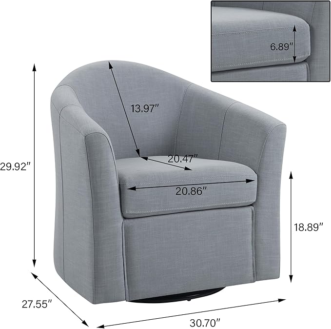 UIXE 360° Swivel Barrel Accent Chair, Modern Round Arm Chair Upholstered Club Armchair, Single Sofa Seating in Fabric for Living Room, Bedroom (Pebble Grey)