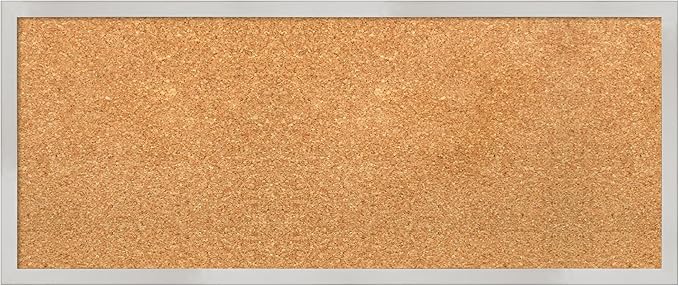 Amanti Art Natural Cork Board for Wall, 13x31 Vision Board with Silver Wood Frame, Medium Corkboard Office Decor for Home Organization, Modern Contemporary Corkboard Pinboard to display items for home