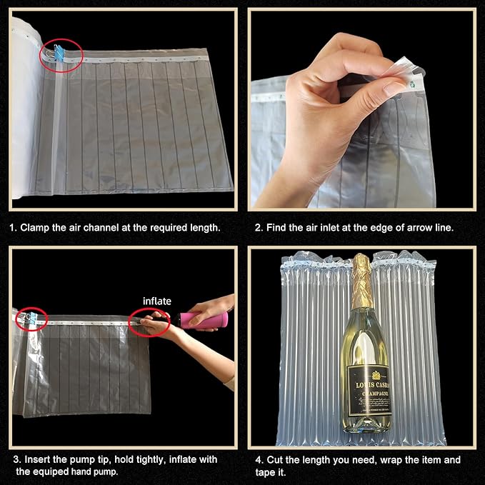 Large Bubble Cushioning Wrap for Packing 12"x164'，Inflatable Air Pillows for Shipping & Moving Bottle Travel Protector Bags Heavy Duty Space Saving Box Filler Shipping Supplies with Pump, 55um