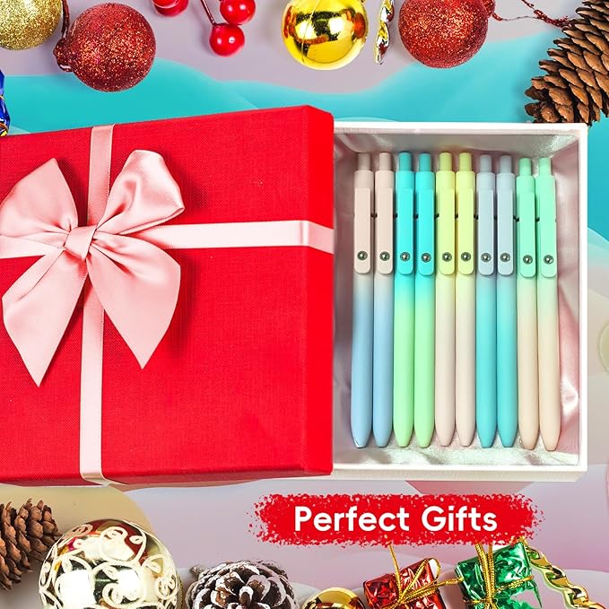 Gel Pens, 5 Pcs Black Ink Pens for Women, 0.7mm Medium Point Smooth Writing Pens with Silicone Grip, High-End Series Metal Clip Retractable Pens for Journaling Note Taking (5 Pcs Pastel)