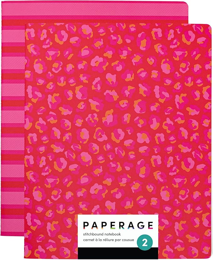 PAPERAGE Soft Cover Lined Journal Notebook, 2 Pack, (Bright Cheetah), 100 Pages, Large 7.5 inches x 9.5 inches, College Ruled, Ideal for Note Taking & Travel Journal