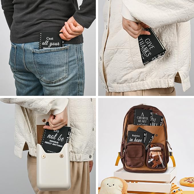 Christian Prayer Journal Spiral Black Notebooks Bulk Small Notepad with Pens - Small Notepads (4.13”x5.43”) - inspirational Gifts for male, Church Members & Bible Study Groups (30 sets Black)