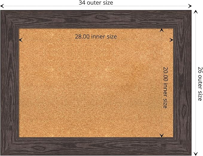 Amanti Art Natural Cork Board for Wall, 26x34 Vision Board with Black Wood Frame, Medium Corkboard Office Decor for Home Organization, Rustic Farmhouse Corkboard Pinboard to display items for home