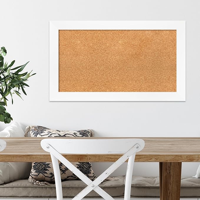 Amanti Art Natural Cork Board for Wall, 17x29 Vision Board with White Frame, Medium Corkboard Office Decor for Home Organization, Modern Corkboard Pinboard to Display Items for Home Organization in
