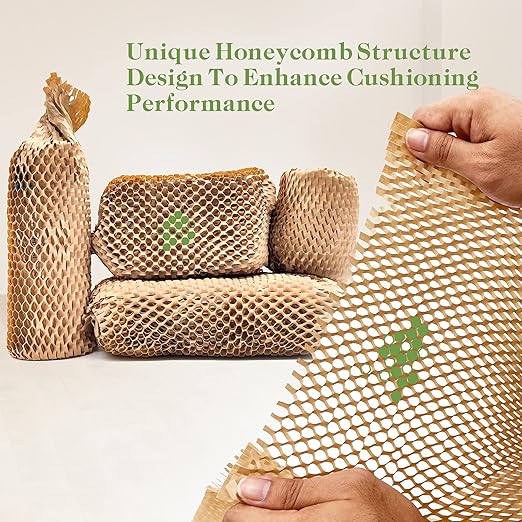 Honeycomb Packing Paper, 12" x 164' Honeycomb Cushioning Wrap Roll for Moving Shipping Packaging Gifts, Recyclable Honeycomb Paper Moving Supplies Bubble Paper Wrapping Protective Roll Khaki