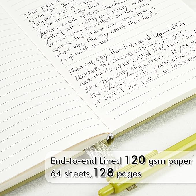 feela 5 Pack Notebooks Journals Bulk, Hardcover Classic Ruled Lined Journals with Pen Holder for Women Girls School Business Supplies, with 5 Black Pens, 120 GSM, 5.1”x8.3”, A5, Avocado Green