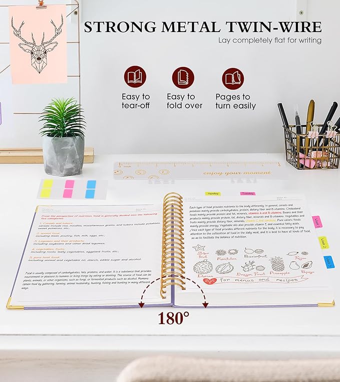 Spiral Notebook Journal 7.6” x 10”, 300 Pages Hardcover Leather Lined Journals for Women Men, B5 Large College Ruled Notebooks with 100 GSM Thick Paper, Spiral Journal for Writing Work, Purple