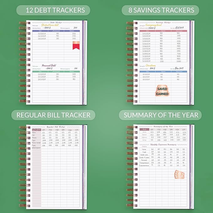 GoGirl Budget Planner & Monthly Bill Organizer – Monthly Financial Book with Pockets. Expense Tracker Notebook Journal, Compact (Dark Green)