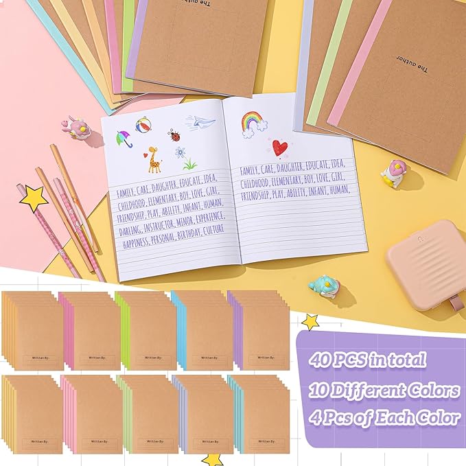 Henoyso 40 Pcs Primary Composition Notebook 9 3/4 x 7 1/2 Inch Kids Journal, Back to School Supplies, K-2 Primary Writing Notebook for Kids Student Draw and Write Story Journal (Colorful Macaron)