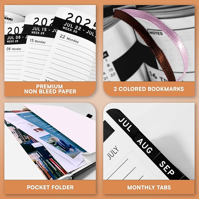 Ensight 2025-2026 HARDCOVER Leather Planner Weekly & Monthly - 6.5x8.5 Inches - Academic Planner Business Personal or Student - Pen Holder, Thick Paper, July 2025 - June 2026 (Brown)