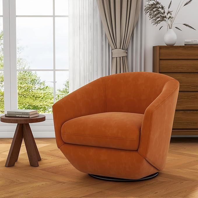 UIXE Velvet Swivel Accent Chairs Set of 2, Barrel Chair Upholstered Club Armchair for Living Room, Comfy Single Sofa Bedroom Side Reading Seat - Orange
