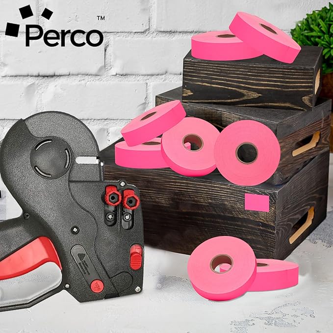 Perco Fuorescent Pink Pricing Labels for Monarch 1136 Price Gun – 3 Sleeves, 24 Rolls Value Pack - 42,000 Price Marking Labels – with Ink Rolls Included