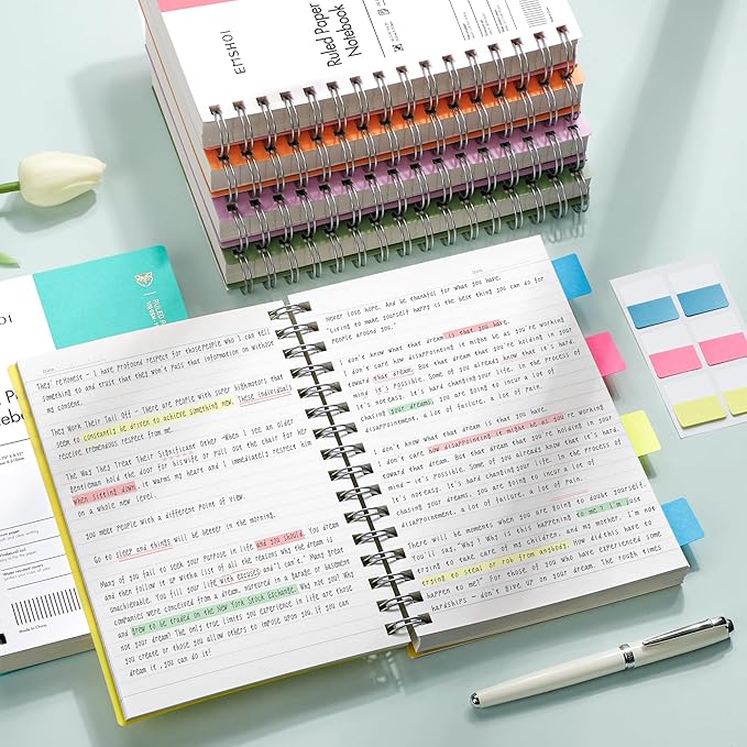 EMSHOI A5 Spiral Notebook College Ruled Lined Journal, Small 5.7" X 8.22", 300 Pages/150 Sheets, 100gsm Thick Paper, Waterproof Hardcover, for Office School Women Men Work Writing Notes-Green