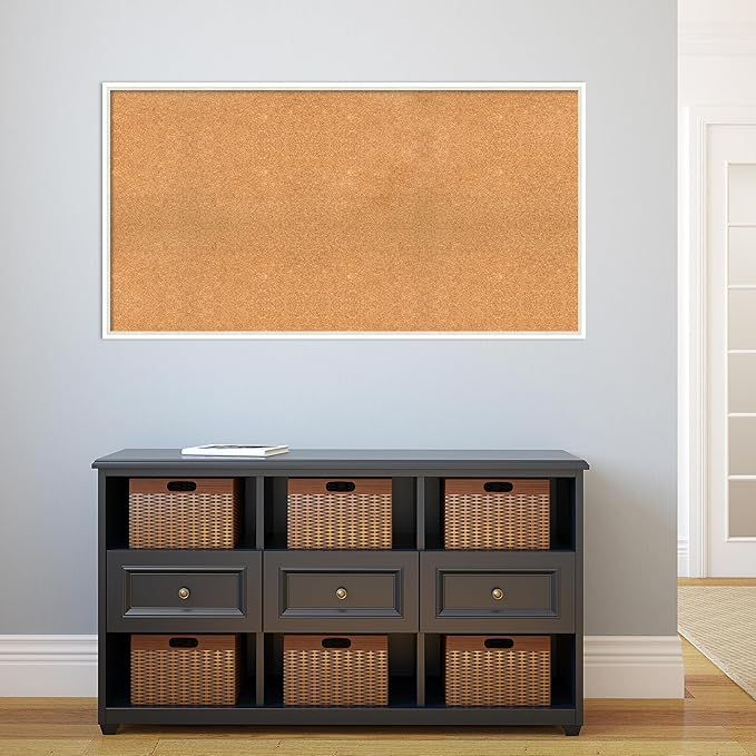Amanti Art Natural Cork Board for Wall, 27x51 Vision Board with White Frame, Oversize Corkboard Office Decor for Home Organization, Modern Corkboard Pinboard to Display Items for Home Organization in