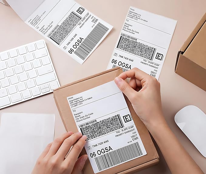 Fanfold 4 x 6 inch Thermal Labels Stack Direct White Strong Adhesive Perforated Postage Shipping Printer Compatible with Zebra SNBC Epson Rollo (1000, Fanfold)