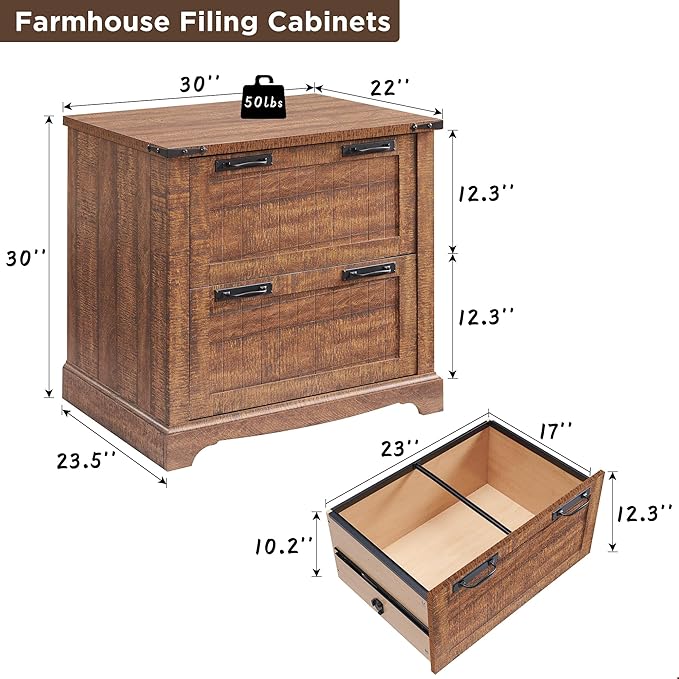 RedLemon File Cabinet with 2 Drawers, Farmhouse 30" Filing Cabinets with Hanging File Folders for A4/Letter/Legal Size Documents,Office Storage Cabinet for Living Room(Reclaimed Barnwood Color)