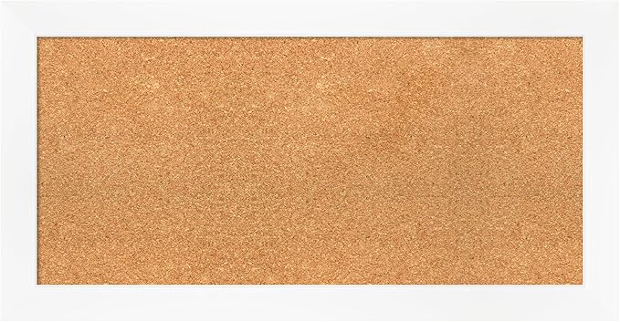 Amanti Art Natural Cork Board for Wall, 17x33 Vision Board with White Frame, Medium Corkboard Office Decor for Home Organization, Modern Corkboard Pinboard to Display Items for Home Organization in