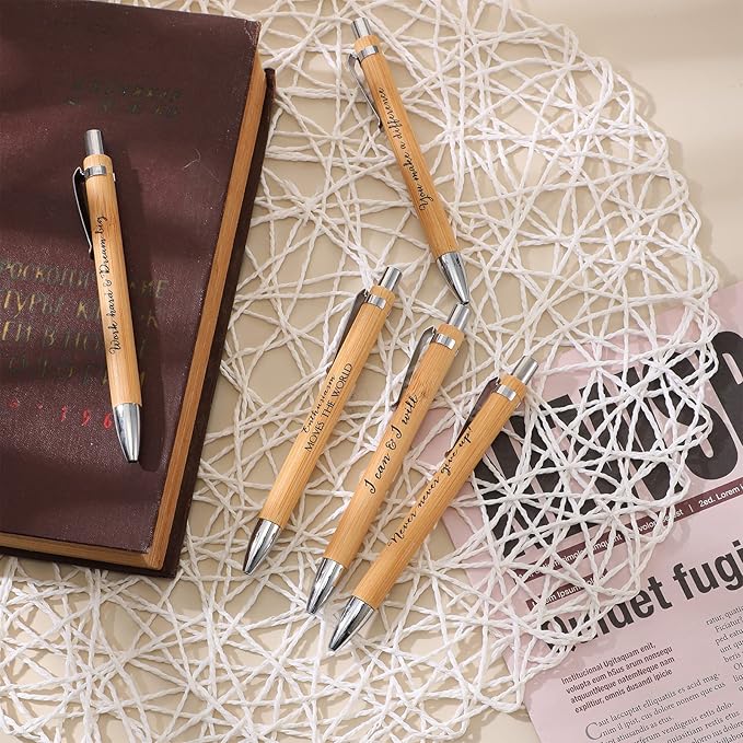 Fulmoon 200 Pcs Employee Appreciation Gifts Bulk Inspirational Bamboo Pens Motivational Thank You Wood Writing Ballpoint Pens for Coworkers Team Staff Leadership Teacher Student Back to School Gifts