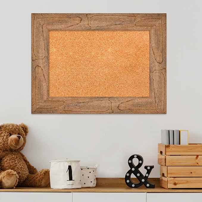 Amanti Art Natural Cork Board for Wall, 18x24 Vision Board with Brown Wood Frame, Small Corkboard Office Decor for Home Organization, Country Rustic Corkboard Pinboard to Display Items for Home