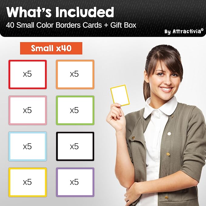 Dry Erase Magnetic Labels 2.8 x 1.8 in, Color Borders, Small Dry Erase Magnets, 40-Pack, White Erasable Write-On All-Purpose Labels, for Office, Education, Home, Whiteboard