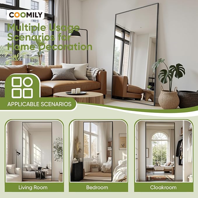 Full-Length Floor Mirror with Stand, 76"x34" Rectangle Style Full Body Standing Mirror for Bedroom, Living Room, Gym, Dorm - Shatter-Resistant & Easy Assembly, Black