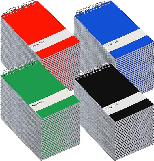 Thenshop 50 Pads Spiral Memo Bulk 3'' x 5'' Top Bound Memo Book 60 Sheets Small Mini Notebooks Lined Wire Bound Pocket Steno Book for Home, Office, School (Classic Colors)
