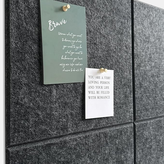 Large Cork Board for Office Wall Decor,48"x36"-12 Pack Felt Wall Tiles with Safe Removable Adhesive Tabs, 1/2" Thick, Felt Bulletin Board Pin Board Cork Boards for Walls - Dark Grey