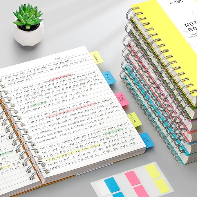 RETTACY Spiral College Ruled Notebook, 300 Pages, A4 Large Size (8.2" x 11.2"), for School, Work, Writing, Journaling, 100 GSM Thick Paper, Flexible Plastic Cover (Yellow)