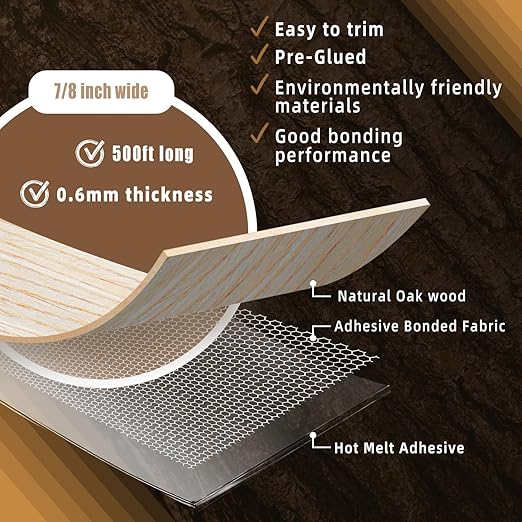 GSCIT Club Oak Edge Banding, 7/8 inch x 500ft roll of Veneer Edge Banding Preglued Flexible, Wood Tape Banding for Repair Furniture