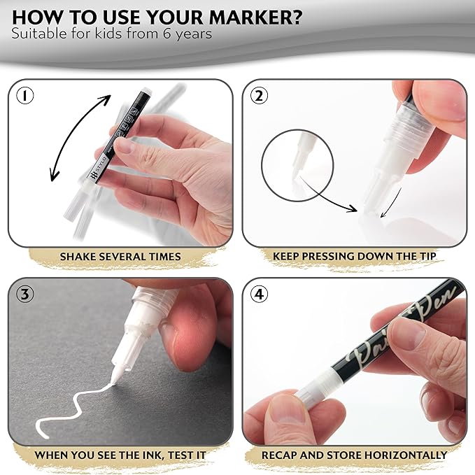 Stylo 8 Count Acrylic Metallic Pens - White Paint Pens - Fine Tip Permanent Acrylic Metallic Paint Markers for Rock Painting, Glass, Wood, Ideal for Arts and Crafts (Pack of 8, White)