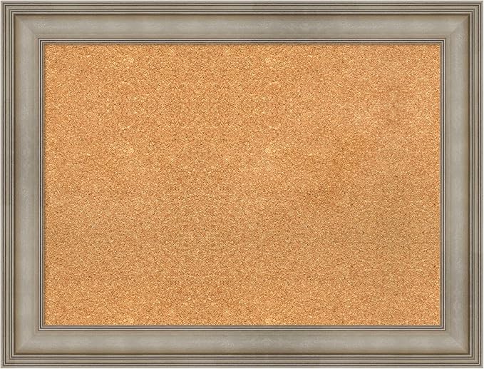 Amanti Art Natural Cork Board for Wall, 25x33 Vision Board with Silver Wood Frame, Medium Corkboard Office Decor for Home Organization, Traditional Corkboard Pinboard to display items for home