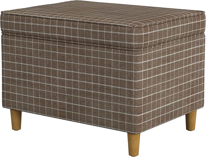 Home Decor | Dinah Collection Modern Storage Ottoman | Ottoman with Storage for Living Room & Bedroom(Brown Windowpane Fabric)