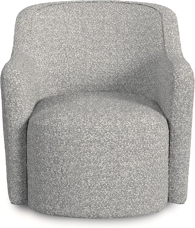Upholstered 360° Barrel Back Swivel Chair | Accent Chairs for Living Room & Bedroom | Decorative Home Furniture, White Boucle with Gray Yarn