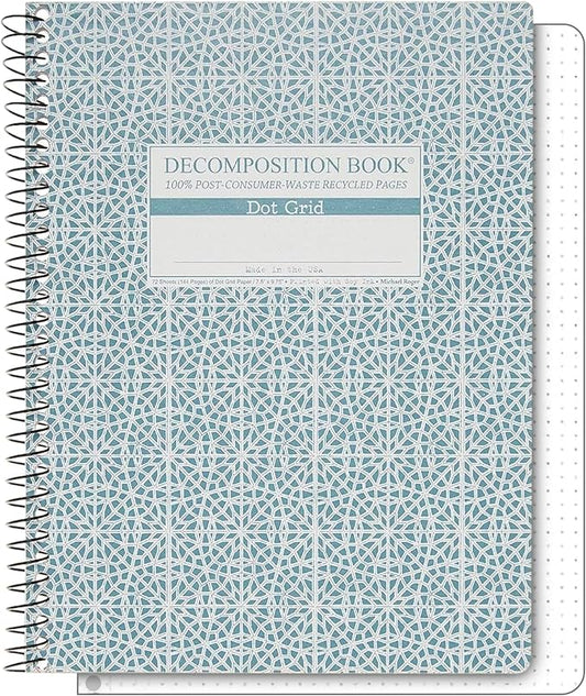 Decomposition Mosaic Dot Grid Spiral Notebook - 9.75 x 7.5 Journal with 144 Dot Grid Pages - 100% Recycled Paper - Notebooks for School Supplies, Home & Office - Made in USA